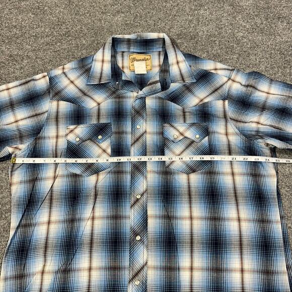 Wrangler Blue Plaid Western Fashion Snap Button Up Short Sleeve Shirt Size XL - Picture 4 of 6